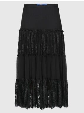 Ralph Lauren Black Tiered Lace Midi Skirt